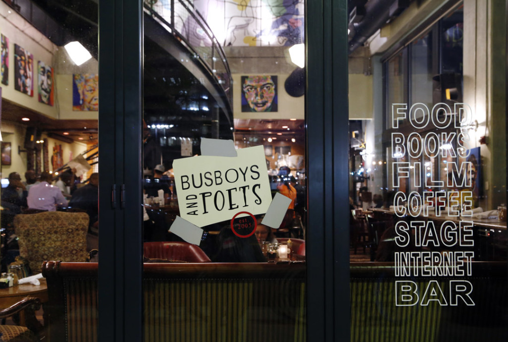 A popular restaurant and bookstore in DC, Busboys and Poets is known for its community of activists and poets on Wednesday, August 13, 2014. It regularly hosts open mic nights, book readings and community meet-ups. (Sadia Khatri/AAJA VOICES)