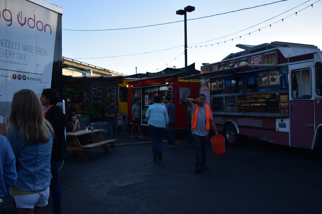 The sun sets at SoMa StrEat Food Park on Tuesday, August 11, 2015.